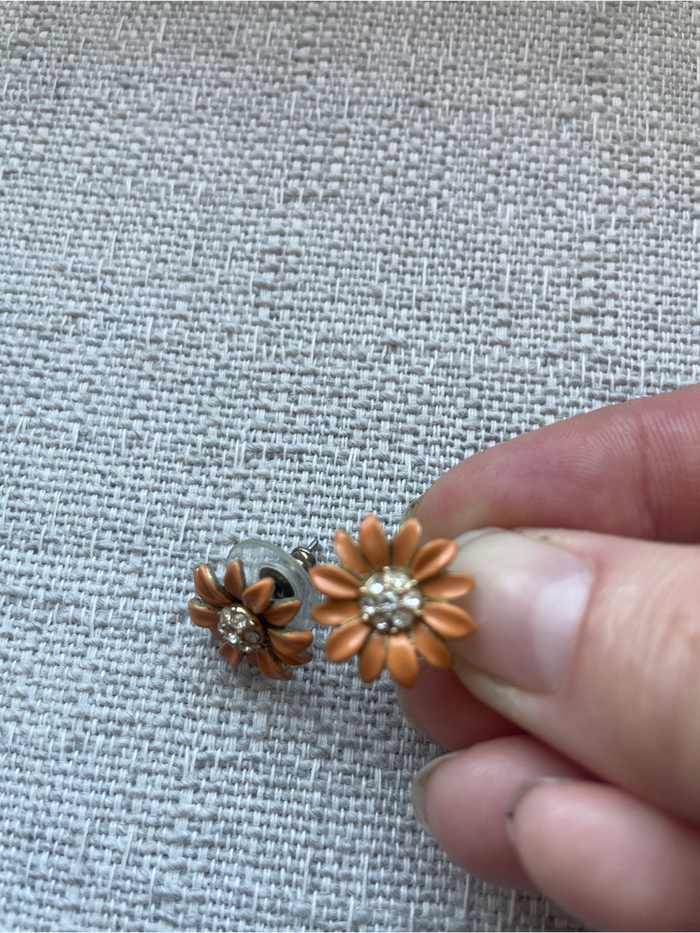 Dainty Orange Flower Crystal Center Stud Earrings - Women Jewelry